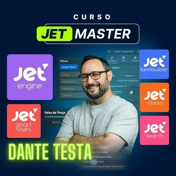Capa de JetMaster Dante Testa: Baixar Curso Completo Elementor e Crocoblock